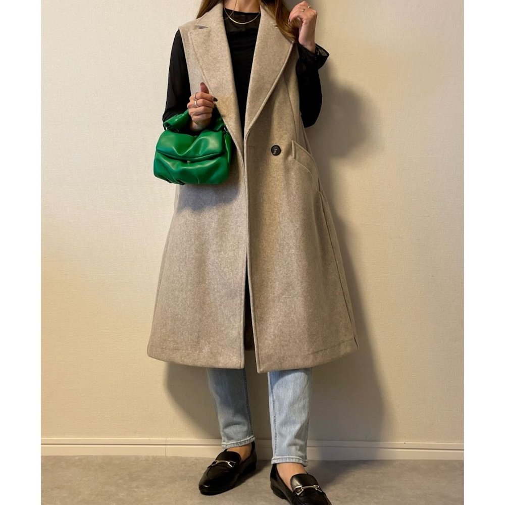 ZARA TAN LONG SLEEVELESS VEST WAISTCOAT COAT $149 - Picture 4 of 4